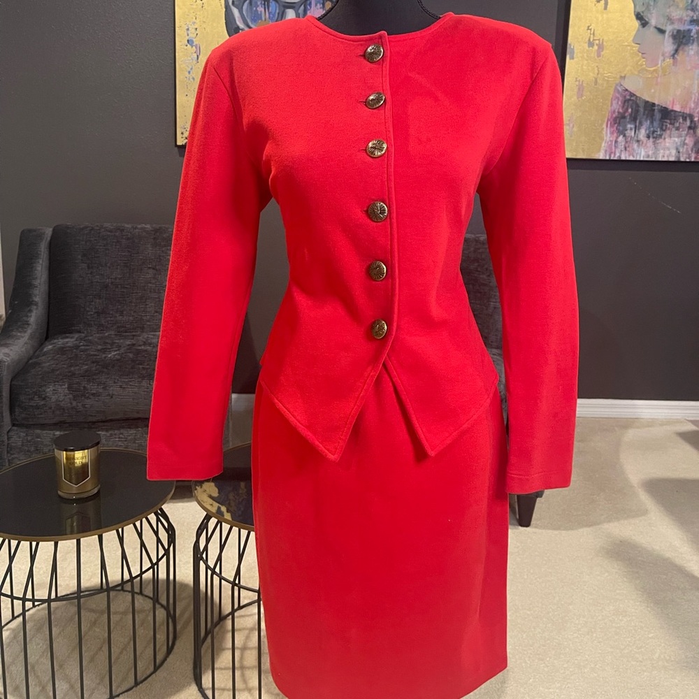 Two piece red skirt suit